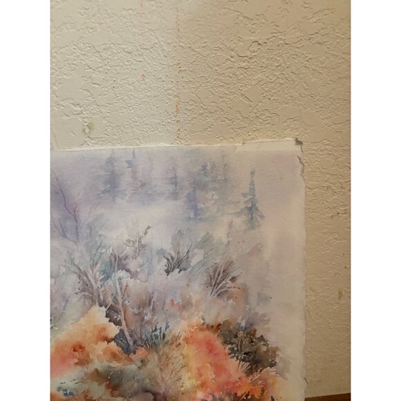Watercolor Painting Of Autumn Forest Scene Bear landscape nature Textured Paper - Picture 2 of 6